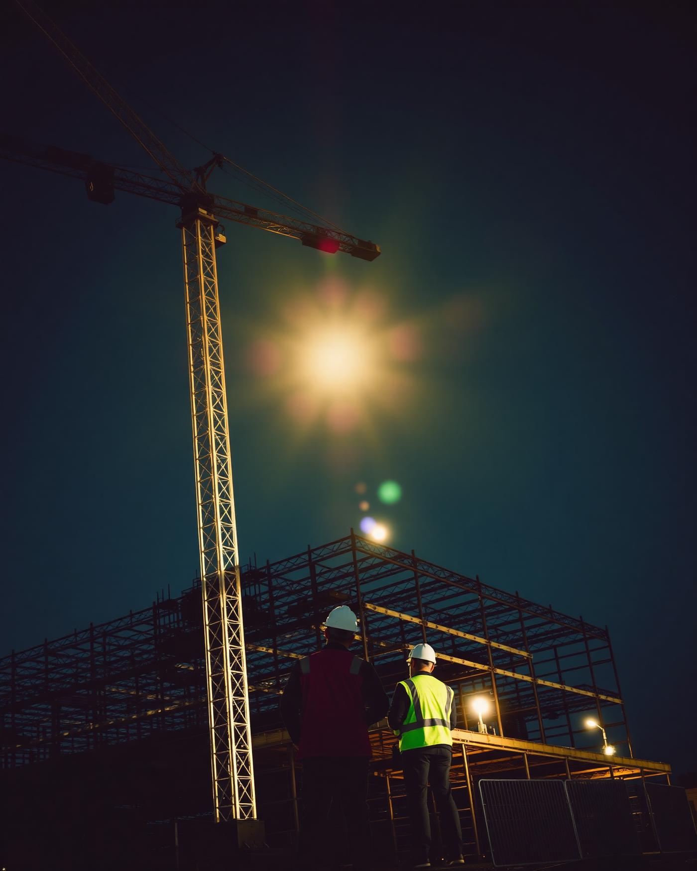 Tower crane and structural steel frame on a CFM Development construction site